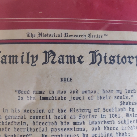 The Historical Research Center-Family Name History  "KYLE”  dtd Dec. 30 1992 - Picture 2 of 4